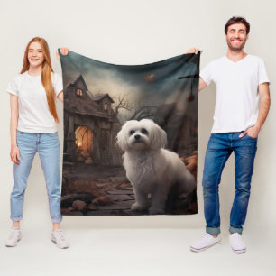 Maltese Halloween Scary Fleece Blanket