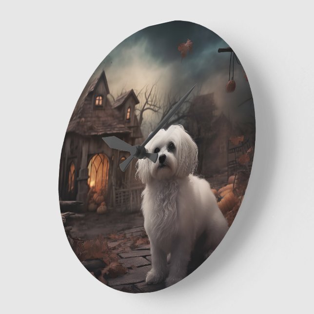 Maltese Halloween Scary Large Clock (Angle)