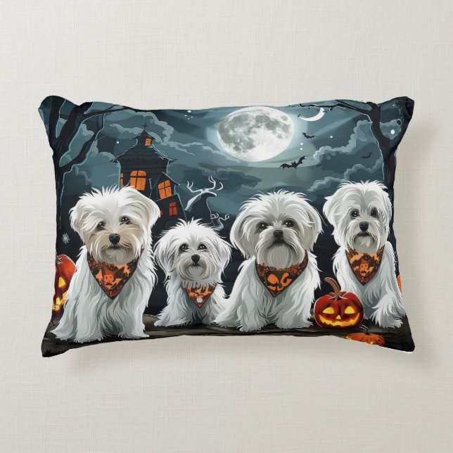 Maltese Halloween Spooky Decorative Cushion (Front)