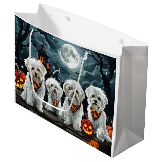 Maltese Halloween Spooky Large Gift Bag (Front Angled)