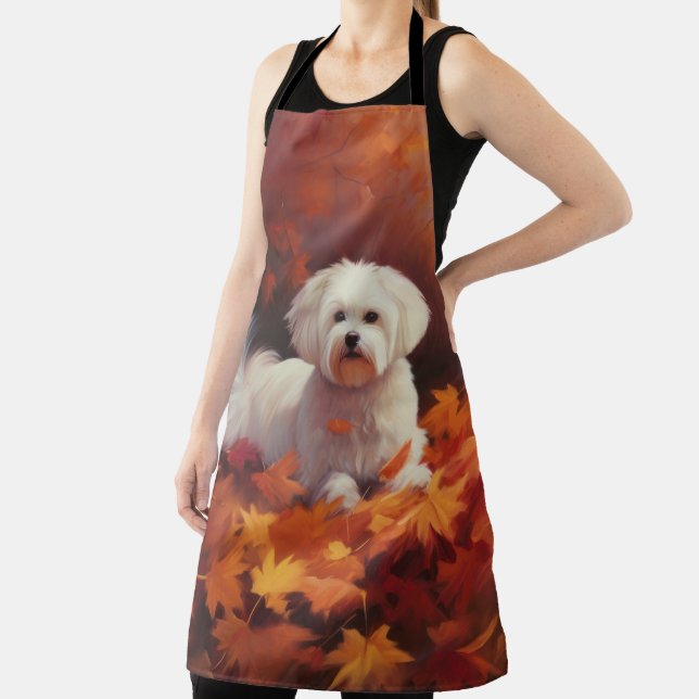 Maltese in Autumn Leaves Fall Inspire  Apron (Insitu)