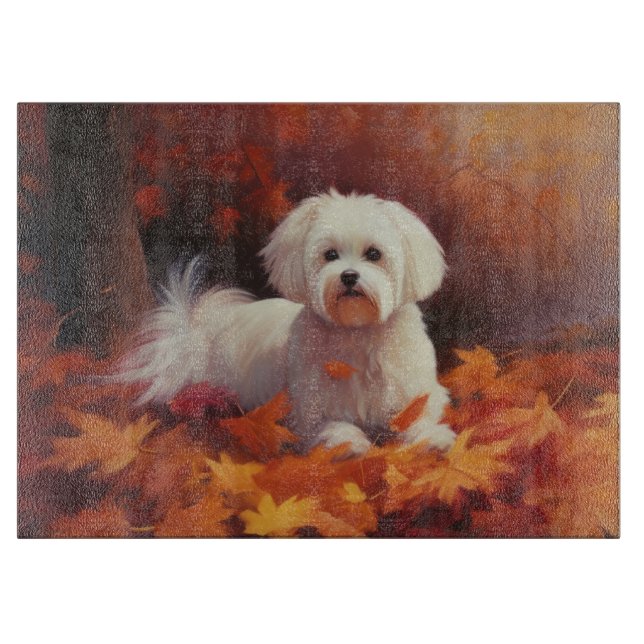Maltese in Autumn Leaves Fall Inspire  Cutting Board (Front)