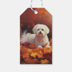 Maltese in Autumn Leaves Fall Inspire  Gift Tags