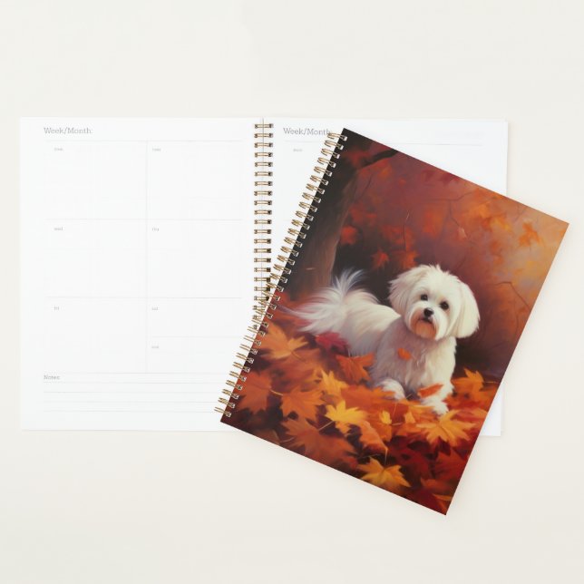 Maltese in Autumn Leaves Fall Inspire  Planner (Display)