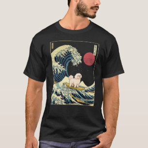 Maltese Japanese Kanagawa Wave Funny Surf Dog T-Shirt