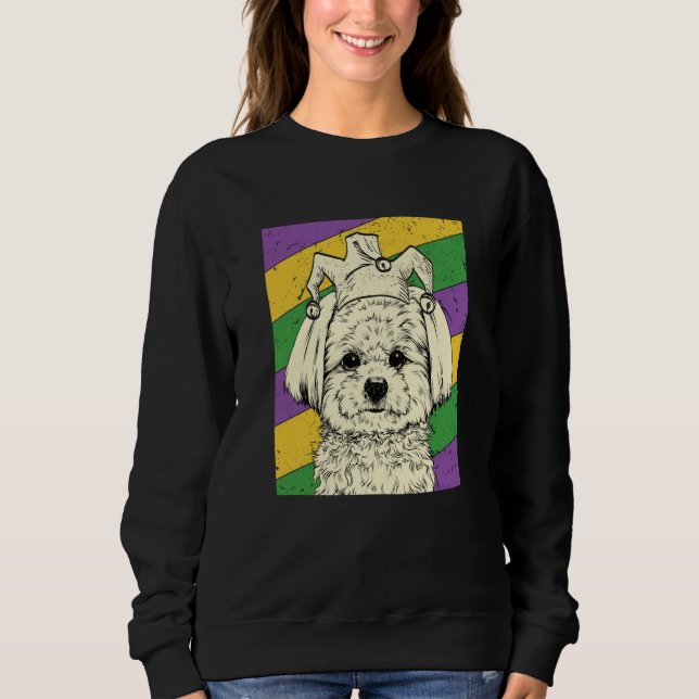 Maltese Jester Mardi Gras Dog Mom or Dad Sweatshirt (Front)