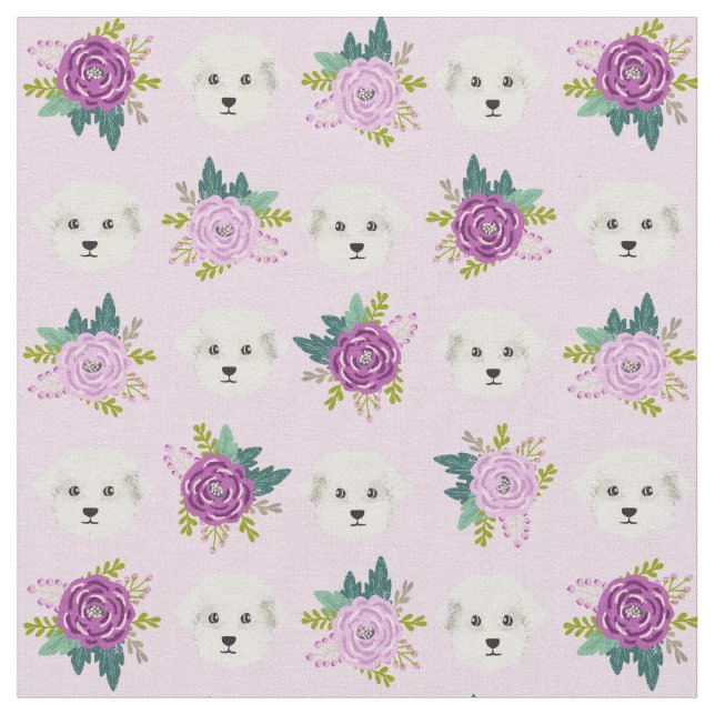 maltese lavender florals dog fabric (Close Up)