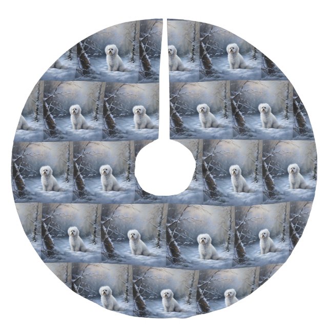 Maltese Let It Snow Christmas Brushed Polyester Tree Skirt (Front)