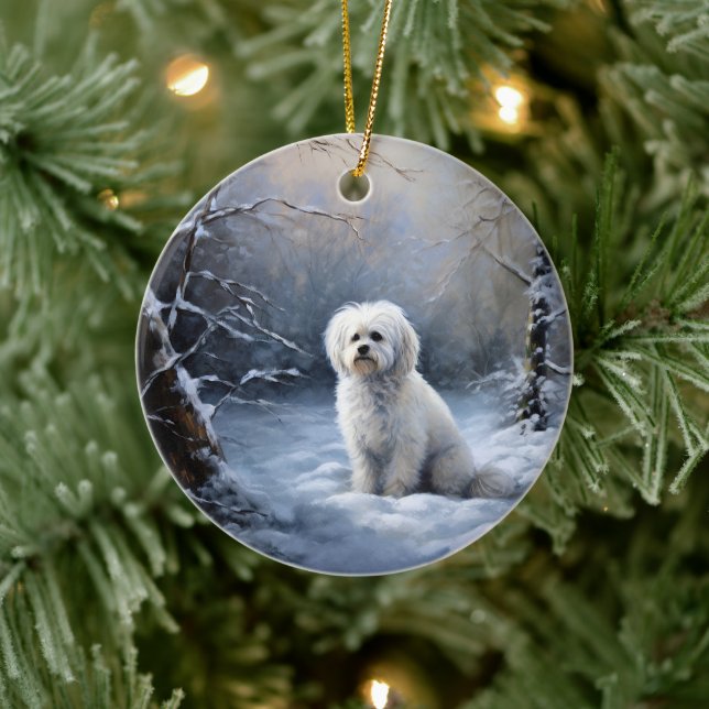 Maltese Let It Snow Christmas Ceramic Ornament (Tree)