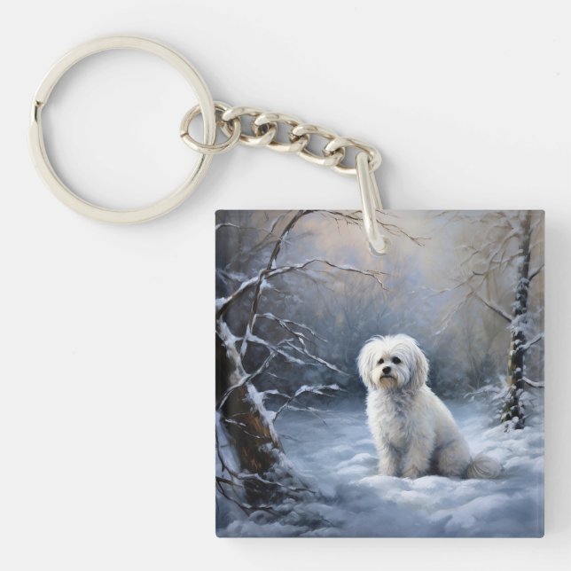 Maltese Let It Snow Christmas Key Ring (Front)