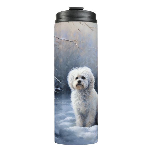 Maltese Let It Snow Christmas Thermal Tumbler (Front)