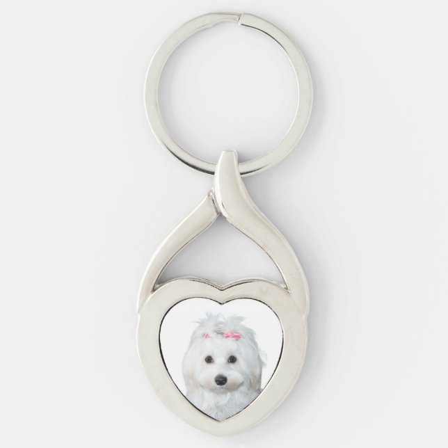 Maltese Lili in White Adorable Puppy  Key Ring (Front)
