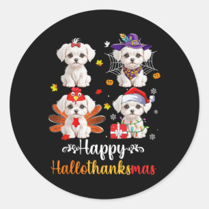 Maltese Lover Halloween Merry Christmas Happy Hall Classic Round Sticker