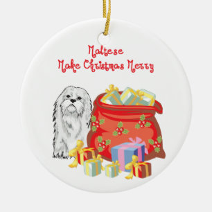 Maltese Merry Christmas Ceramic Ornament