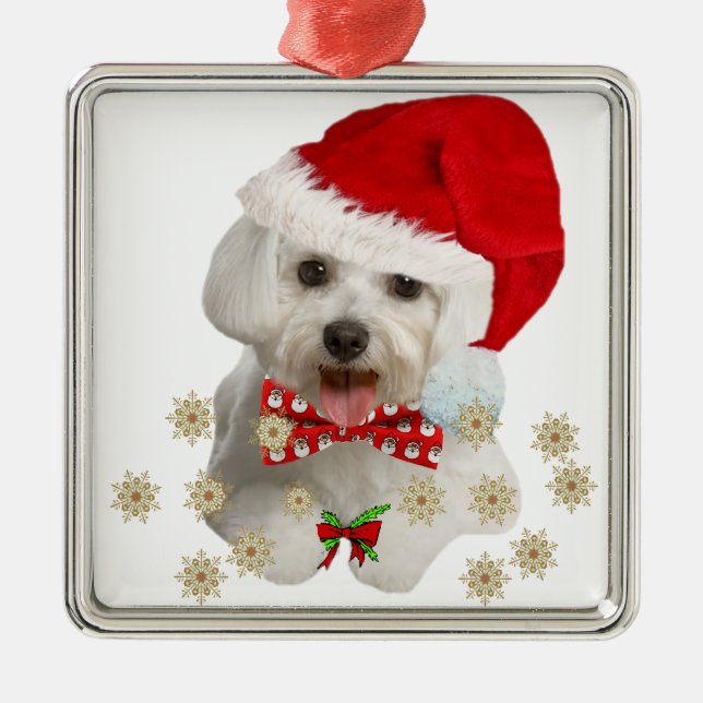 Maltese Merry Christmas Gifts Metal Tree Decoration (Front)