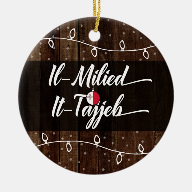 Maltese Merry Christmas Il-Milied it-Tajjeb Rustic Ceramic Ornament (Front)