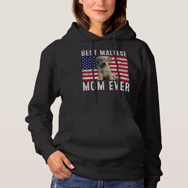 Maltese Mum Usa American Flag Maltese Dog  Owner Hoodie (Front)
