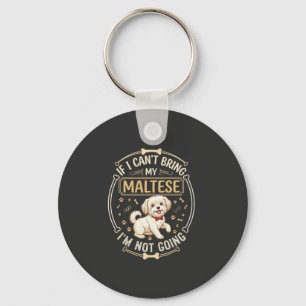 Maltese Not Going Dog Red Bow Tie Bone Frame Key Ring