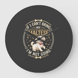 Maltese Not Going Dog Red Bow Tie Bone Frame Large Clock