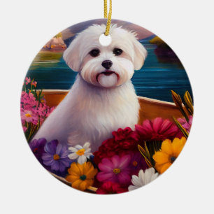 Maltese on a Paddle: A Scenic Adventure Ceramic Ornament