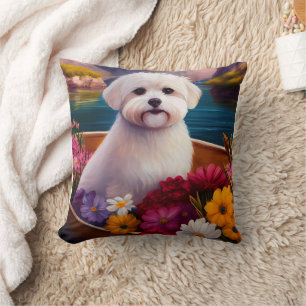 Maltese on a Paddle: A Scenic Adventure Cushion