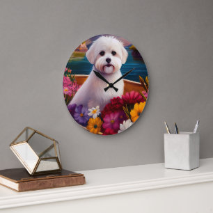 Maltese on a Paddle: A Scenic Adventure Large Clock