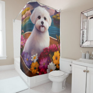 Maltese on a Paddle: A Scenic Adventure Shower Curtain