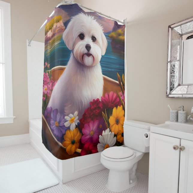 Maltese on a Paddle: A Scenic Adventure Shower Curtain (In Situ)