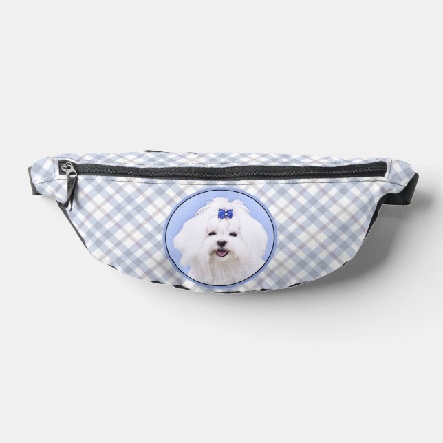 Maltese Painting Blue Bow Cute Original Dog Art Bum Bags (Lay Down)