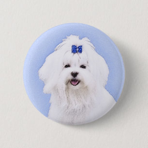 Maltese Painting - Cute Original Dog Art 6 Cm Round Badge