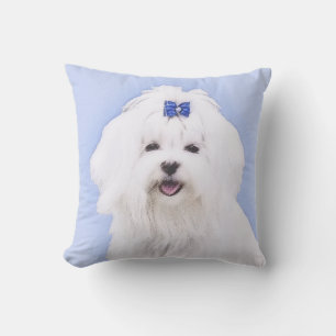 Maltese Painting - Cute Original Dog Art Cushion