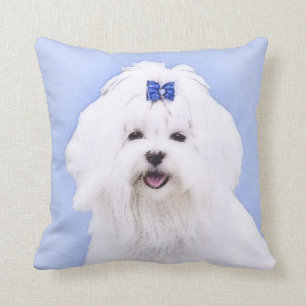 Maltese Painting - Cute Original Dog Art Cushion