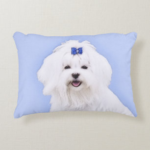 Maltese Painting - Cute Original Dog Art Decorative Cushion
