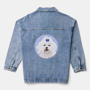 Maltese Painting - Cute Original Dog Art Denim Jacket