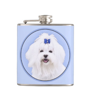 Maltese Painting - Cute Original Dog Art Hip Flask
