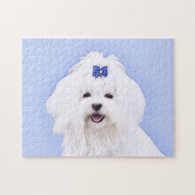 Maltese Painting - Cute Original Dog Art Jigsaw Puzzle (Horizontal)