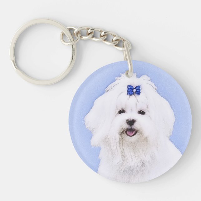 Maltese Painting - Cute Original Dog Art Key Ring (Front)