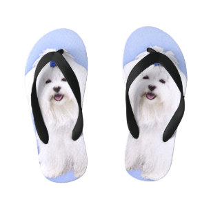 Maltese Painting - Cute Original Dog Art Kid's Thongs