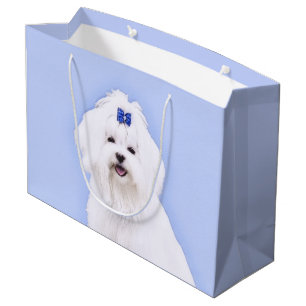 Maltese Painting - Cute Original Dog Art Large Gift Bag