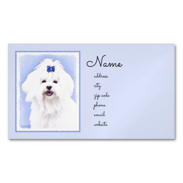 Maltese Painting - Cute Original Dog Art Magnetic Business Card (Front)