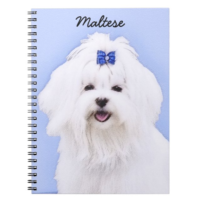 Maltese Painting - Cute Original Dog Art Notebook (Front)