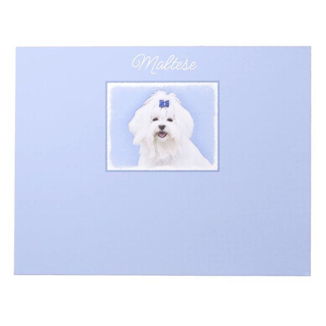 Maltese Painting - Cute Original Dog Art Notepad (Front)