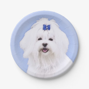 Maltese Painting - Cute Original Dog Art Paper Plate