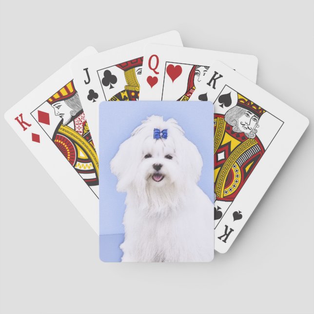 Maltese Painting - Cute Original Dog Art Playing Cards (Back)