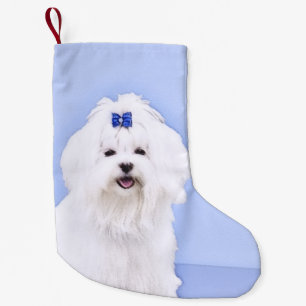 Maltese Painting - Cute Original Dog Art Small Christmas Stocking