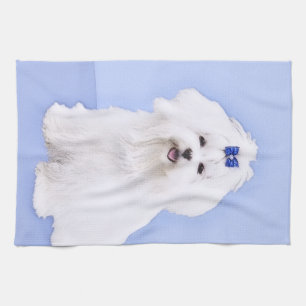 Maltese Painting - Cute Original Dog Art Tea Towel