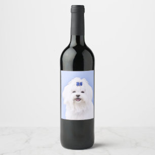 Maltese Painting - Cute Original Dog Art Wine Label
