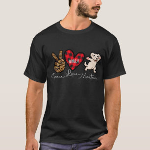 Maltese Plaid Peace Love Cute Dog T-Shirt