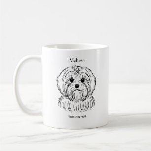 Maltese Portrait Black Line Illustration Coffee Mug