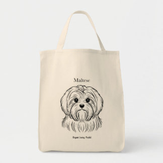 Maltese Portrait Black Line Illustration Tote Bag